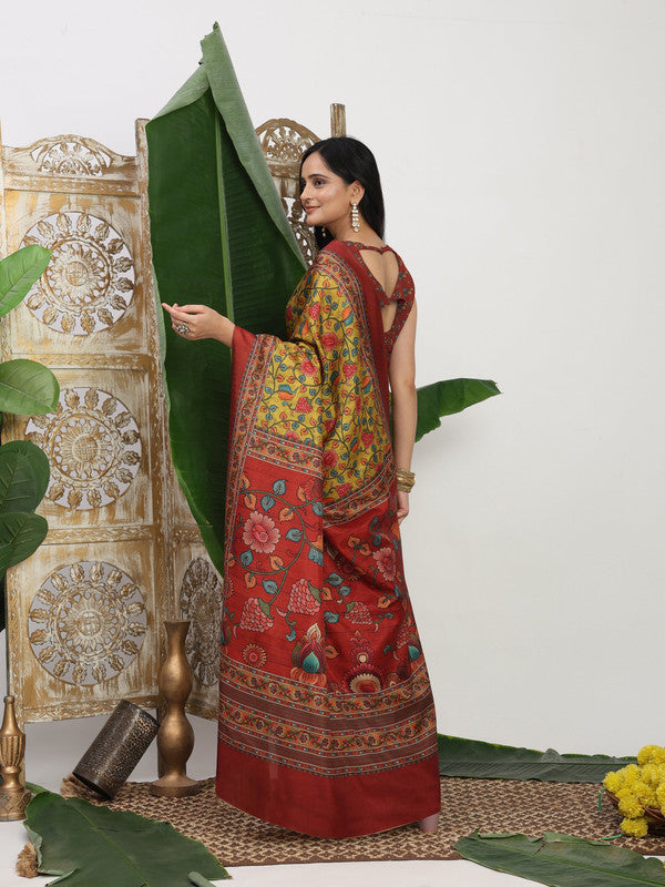 Shivam Fabrics Yellow Tussar Silk Fabric Printed Saree - Distacart