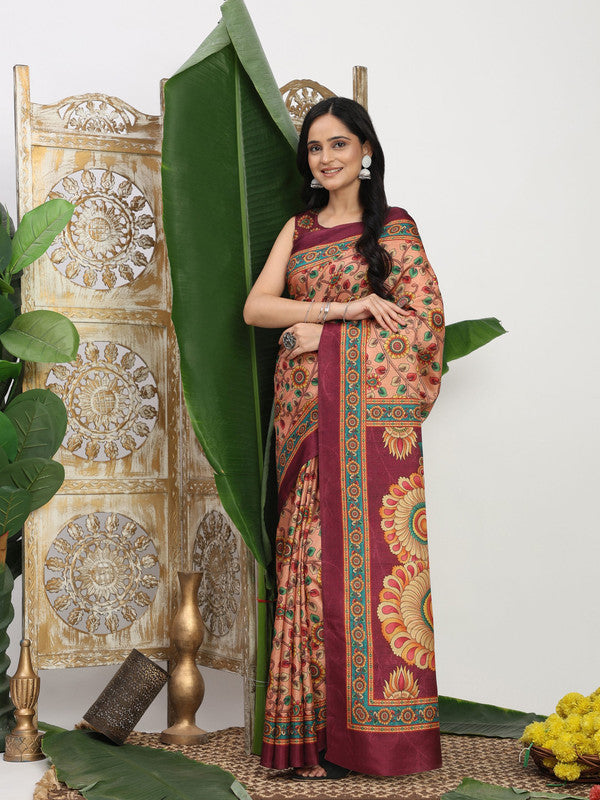 Shivam Fabrics Pink Tussar Silk Fabric Printed Saree - Distacart