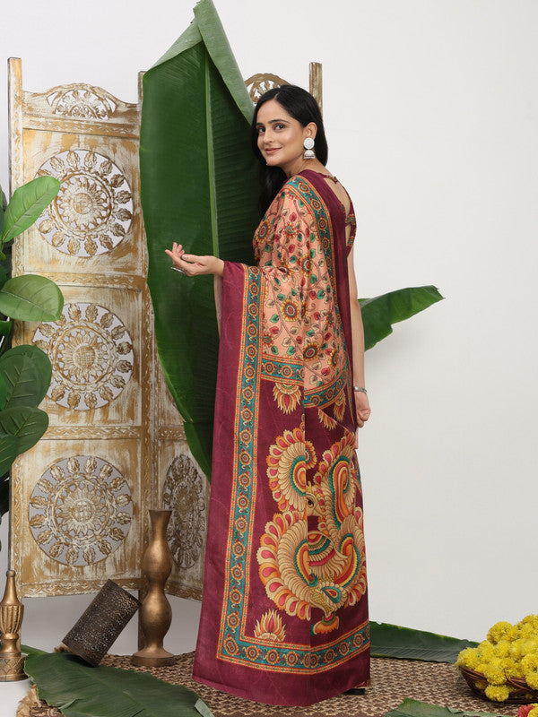 Shivam Fabrics Pink Tussar Silk Fabric Printed Saree - Distacart