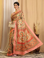 Shivam Fabrics Beige Tussar Silk Fabric Printed Saree - Distacart