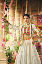 Teeya Creation Off White Colour Pure Cotton Embroidery Work Fully Stitched Navratry Lahenga