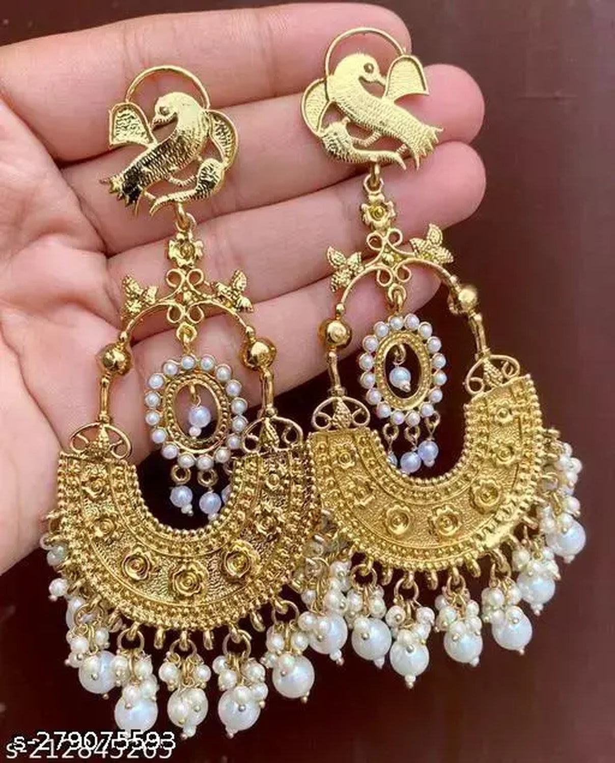Jewel City Traditional Gold-Plated Chandbali Earrings with Bird Motif and Pearl Drops – Perfect for Weddings & Festive Occasions - Distacart