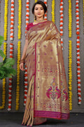 Jyoti Fashion Women's Wine Paithani Silk Zari Woven Saree with Blouse