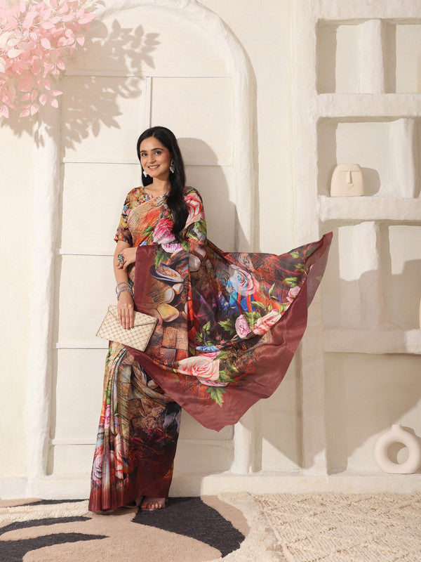 Shivam Fabrics Multi Color Turkey Fabric Printed Saree - Distacart