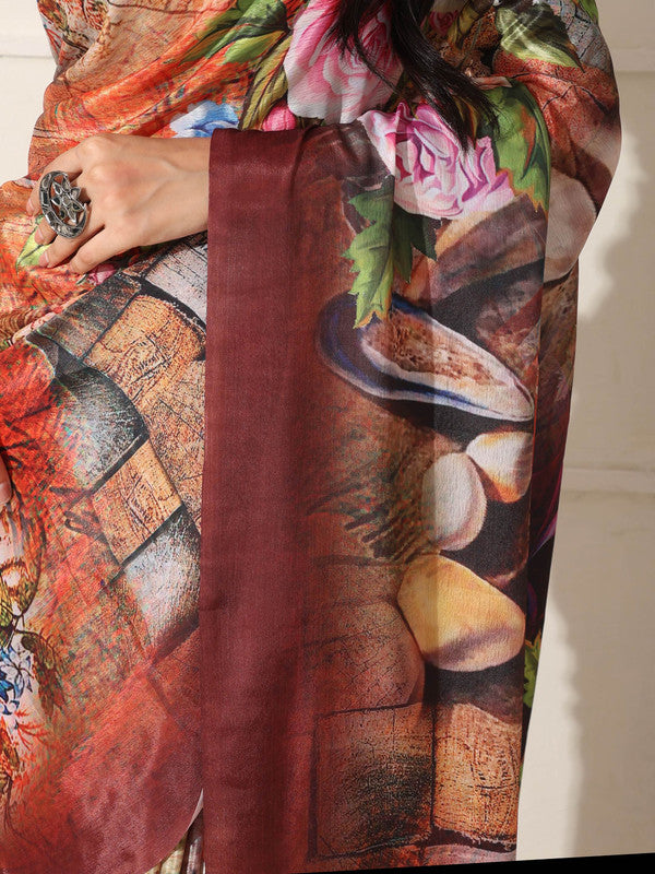 Shivam Fabrics Multi Color Turkey Fabric Printed Saree - Distacart