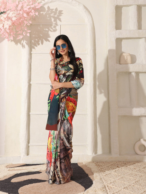 Shivam Fabrics Multi Color Turkey Fabric Printed Saree - Distacart