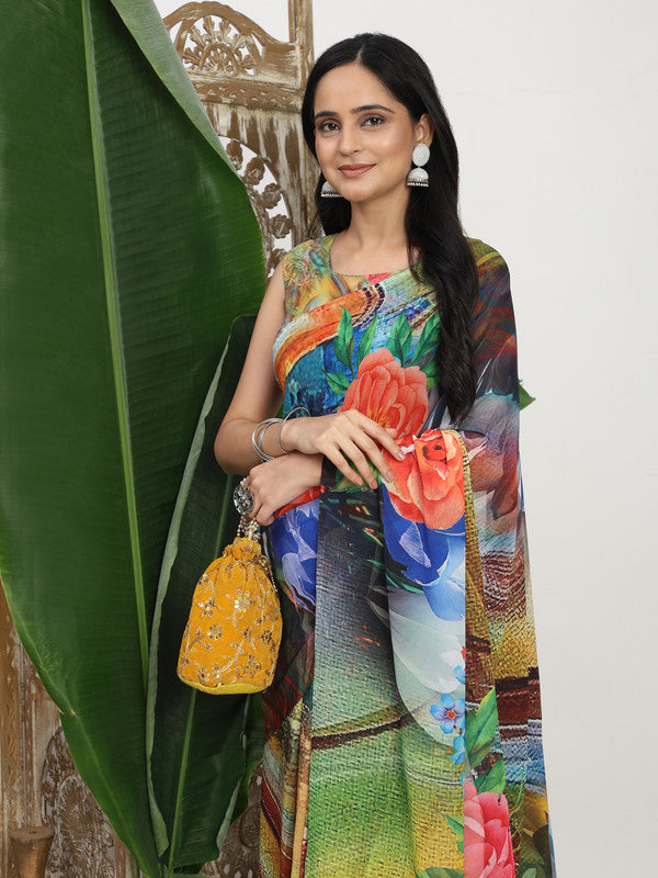 Shivam Fabrics Multi Color Turkey Fabric Printed Saree - Distacart