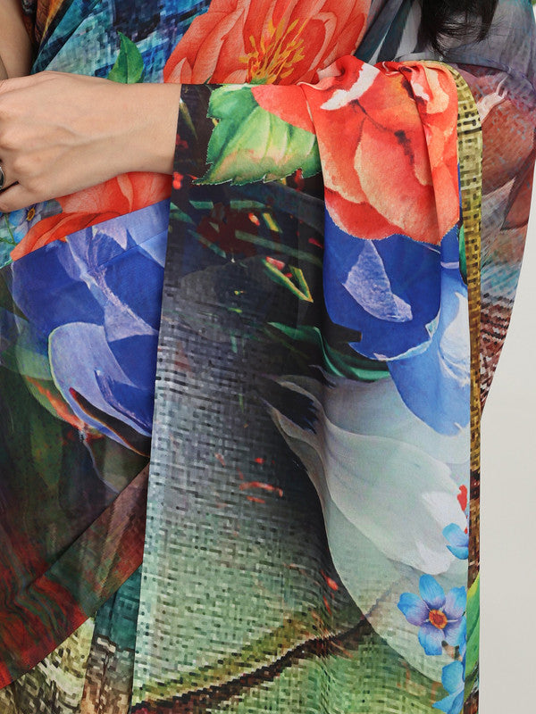 Shivam Fabrics Multi Color Turkey Fabric Printed Saree - Distacart
