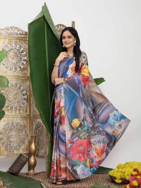 Shivam Fabrics Multi Color Turkey Fabric Printed Saree - Distacart