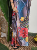 Shivam Fabrics Multi Color Turkey Fabric Printed Saree - Distacart