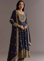 Teeya Creation Blue Color Chinnon Silk Embroidery Work Gown - Distacart