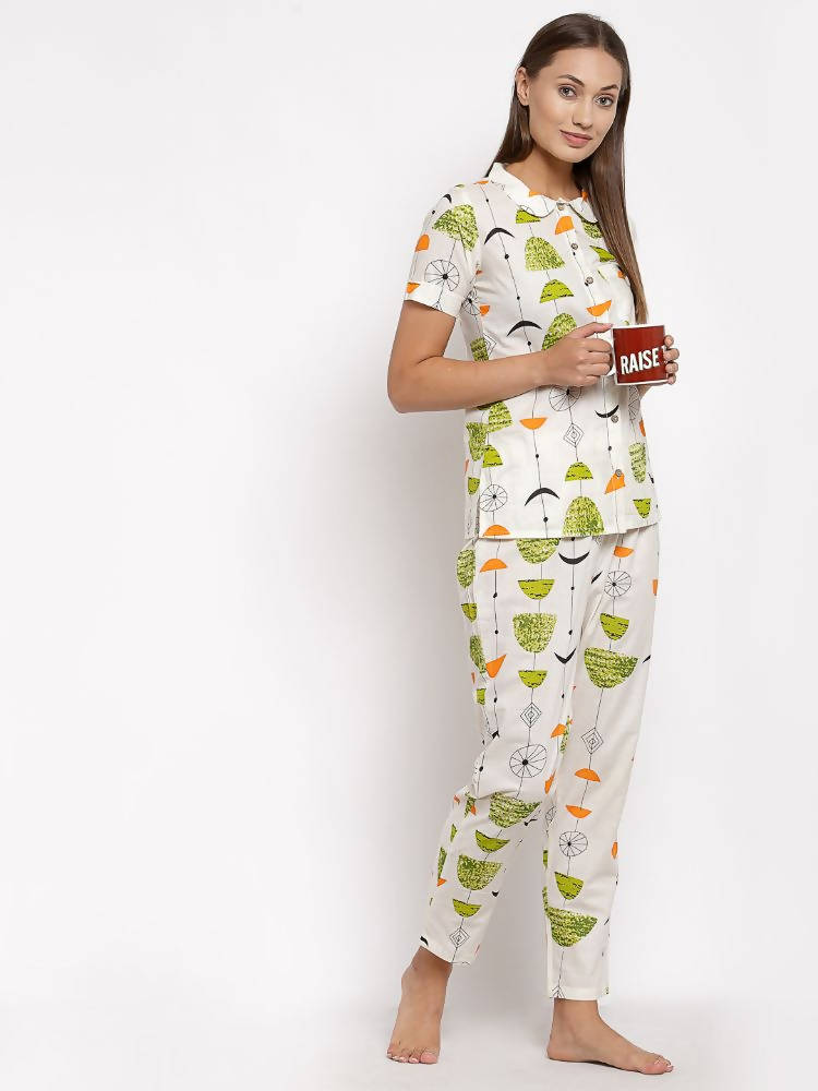 Myshka Women's Multi Cotton Printed Half Sleeve Collar Neck Casual Night suit