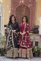 Sonakshi Women's Black & Maroon Georgette Sequins Zari Embroidered Combo Anarkali Sets - Distacart
