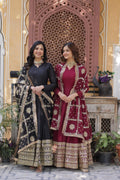 Sonakshi Women's Black & Maroon Georgette Sequins Zari Embroidered Combo Anarkali Sets - Distacart