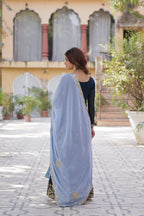 Sonakshi Women's Blue Faux Blooming Sequins Embroidered Kurta Set with Dupatta - Distacart