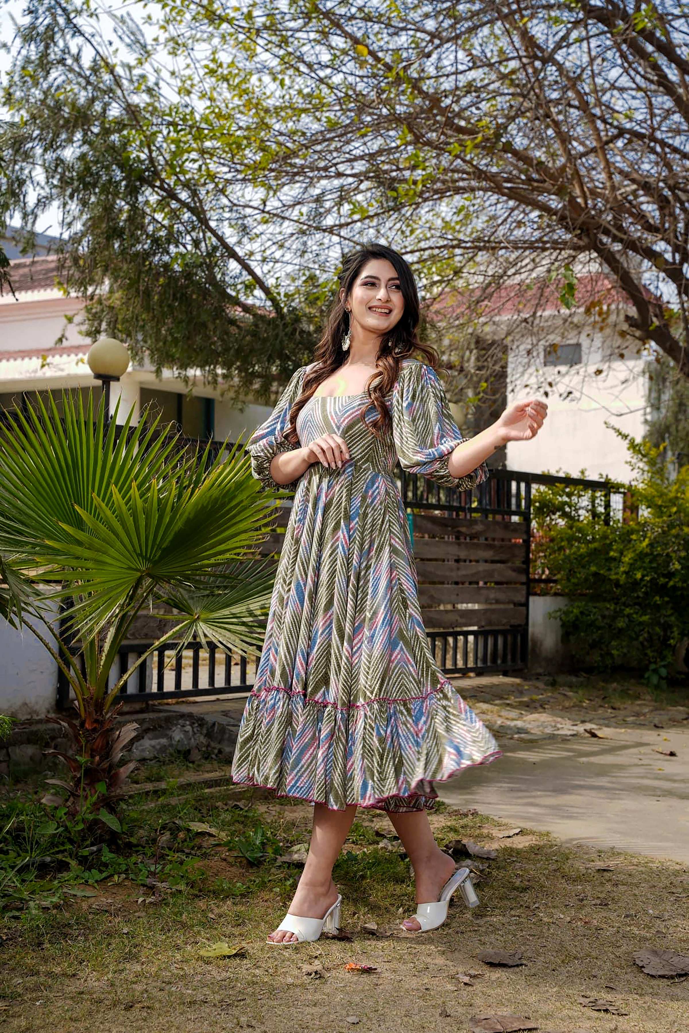 Sonakshi Women's Multycolor Rayon Digital Print Full Round Flair Anarkali Gown Set