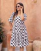 Sonakshi Women's White & Black Rayon Digital Print Full Round Flair Anarkali Gown Set