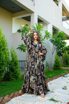 Sonakshi Women's Black Air tex Chinon Digital Print Full Round Flair Anarkali Gown Set