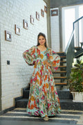 Sonakshi Women's C Green Air tex Chinon Digital Print Full Round Flair Anarkali Gown Set