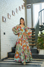 Sonakshi Women's C Green Air tex Chinon Digital Print Full Round Flair Anarkali Gown Set