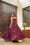 Sonakshi Women's Purple Heavy Rayon Digital Print Full Round Flair Anarkali Gown Set