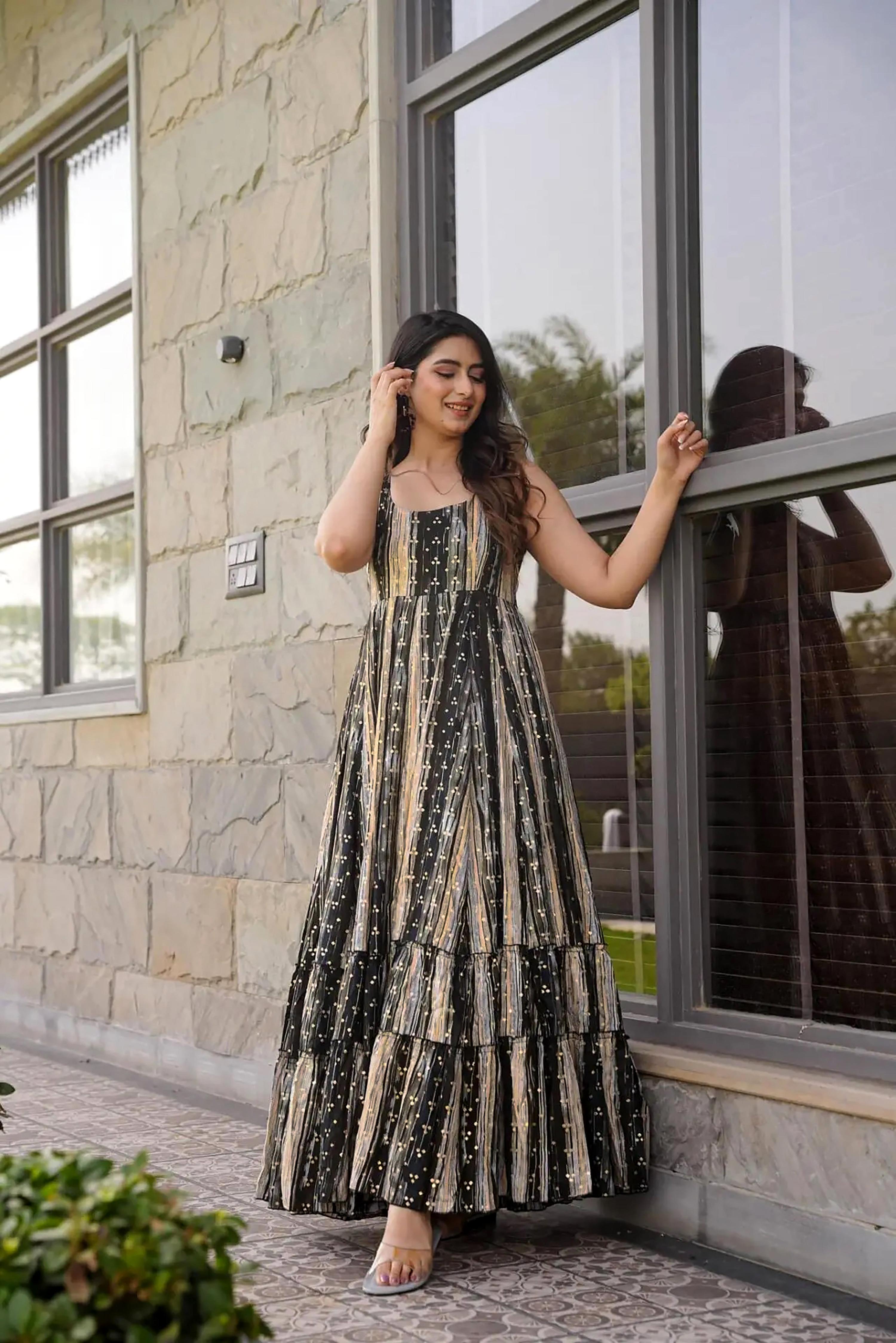 Sonakshi Women's Multycolor Heavy Rayon Digital Print Full Round Flair Anarkali Gown Set