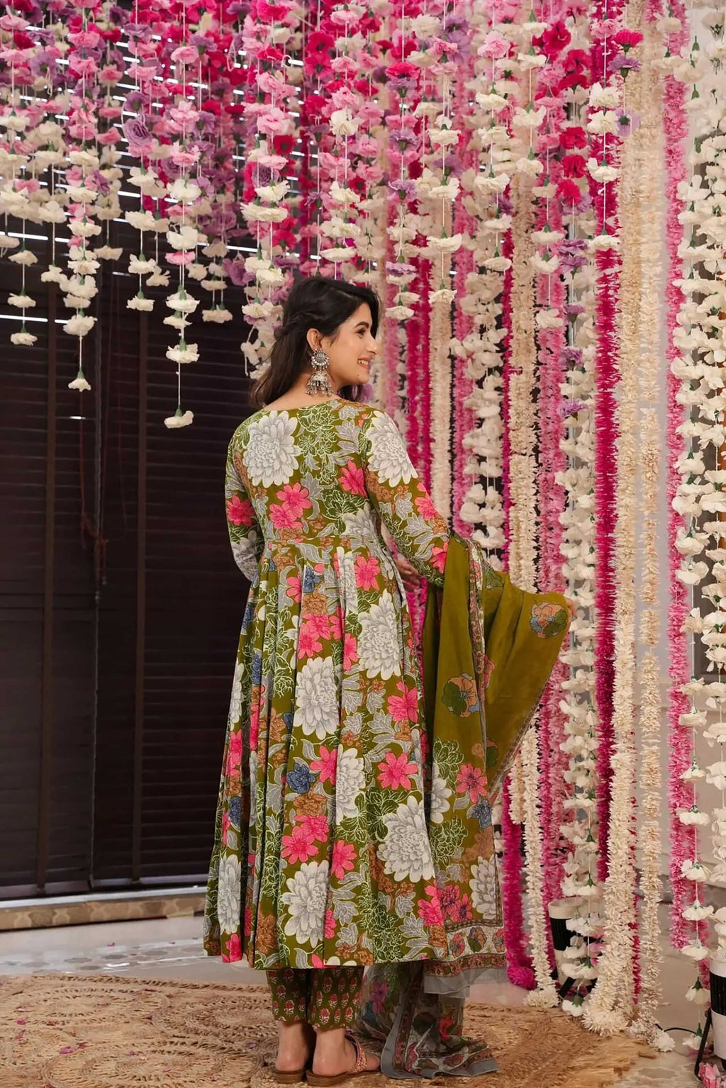 Sonakshi Women's Multycolor Maslin Digital Print Full Round Flair Anarkali Gown Set With Dupatta