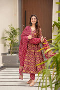 Sonakshi Women's Maharani Maslin Digital Print Full Round Flair Anarkali Gown Set With Dupatta