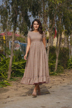 Sonakshi Women's Grey Rayon Digital Print Full Round Flair Anarkali Gown Set