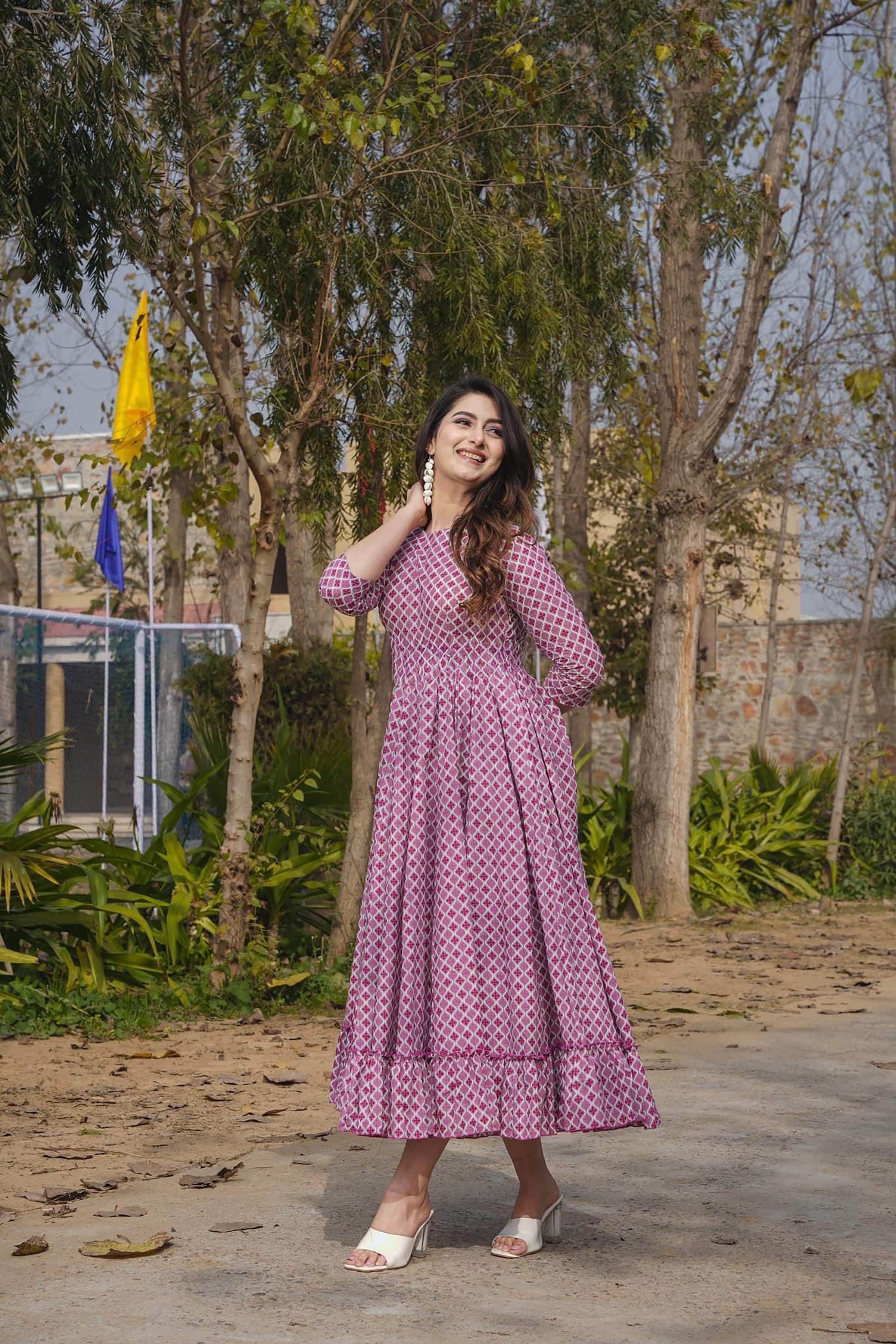 Sonakshi Women's Maharani Rayon Digital Print Full Round Flair Anarkali Gown Set