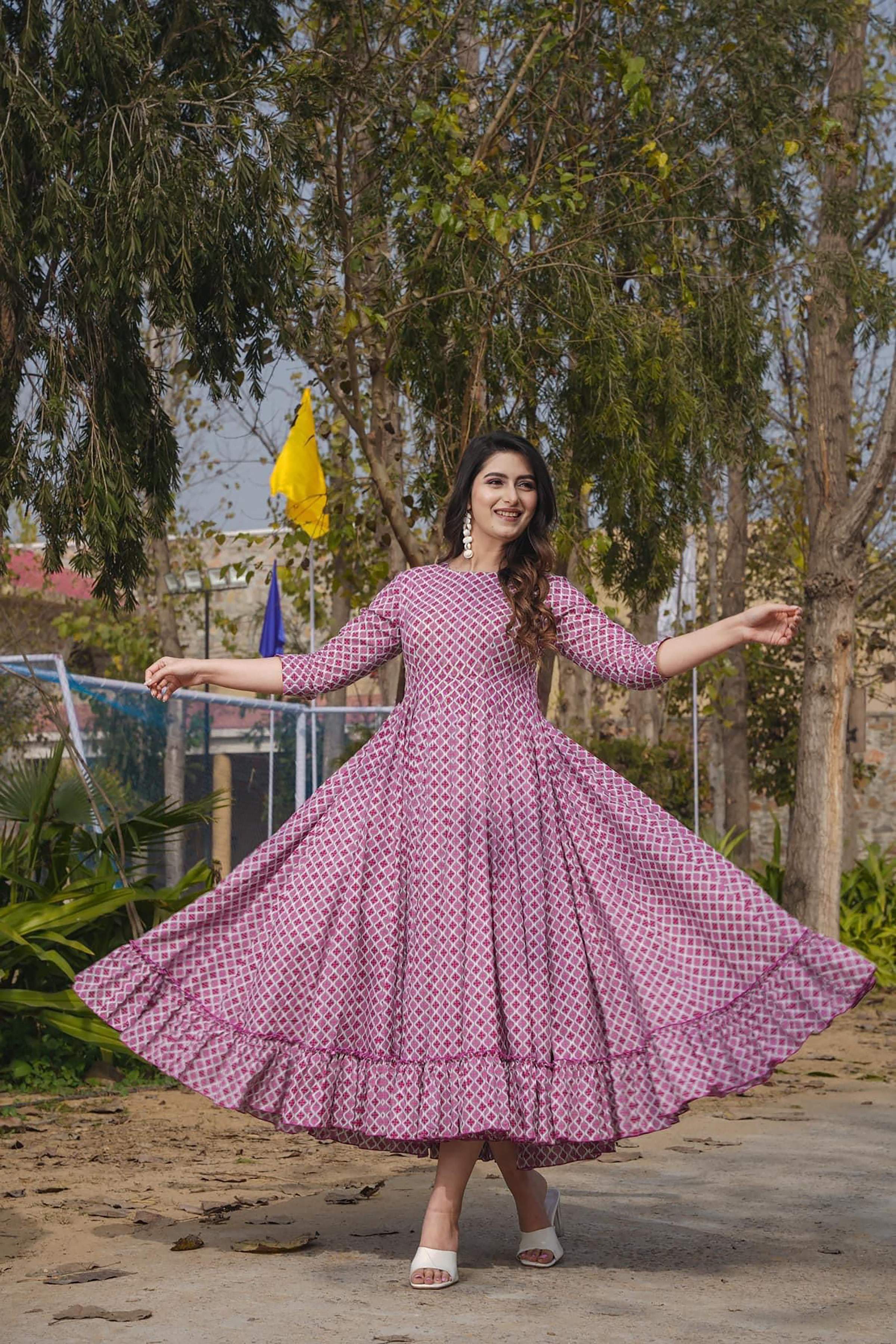 Sonakshi Women's Maharani Rayon Digital Print Full Round Flair Anarkali Gown Set