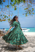 Sonakshi Women's Green Rayon Digital Print Full Round Flair Anarkali Gown Set