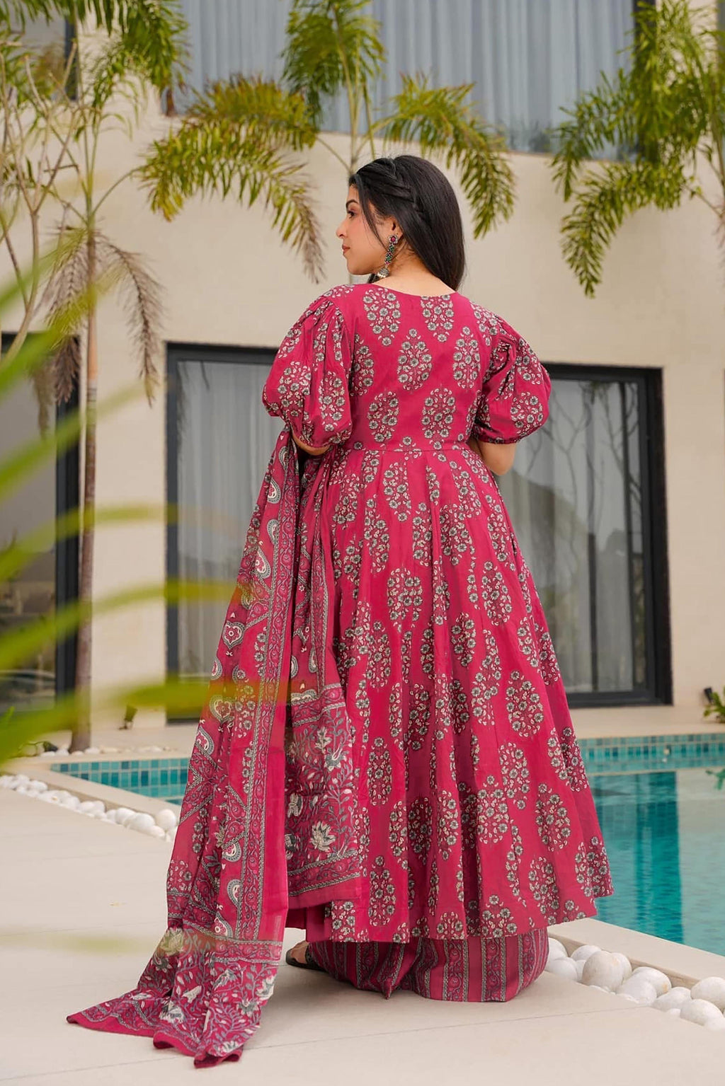 Sonakshi Women's Maharani Mal cottan Digital Print Full Round Flair Anarkali Gown Set With Dupatta