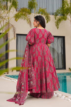 Sonakshi Women's Maharani Mal cottan Digital Print Full Round Flair Anarkali Gown Set With Dupatta