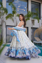 Sonakshi Women's white Rayon Digital Print Full Round Flair Anarkali Gown Set
