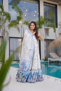 Sonakshi Women's white Rayon Digital Print Full Round Flair Anarkali Gown Set