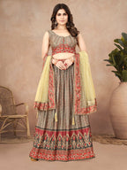 Sonakshi Women's Grey Chinon Silk Ajrakh Heavy digital Printed Lehenga Choli With Dupatta