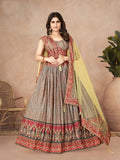 Sonakshi Women's Grey Chinon Silk Ajrakh Heavy digital Printed Lehenga Choli With Dupatta
