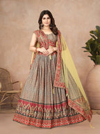 Sonakshi Women's Grey Chinon Silk Ajrakh Heavy digital Printed Lehenga Choli With Dupatta