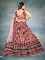 Sonakshi Women's Maroon Chinon Silk Ajrakh Heavy digital Printed Lehenga Choli With Dupatta