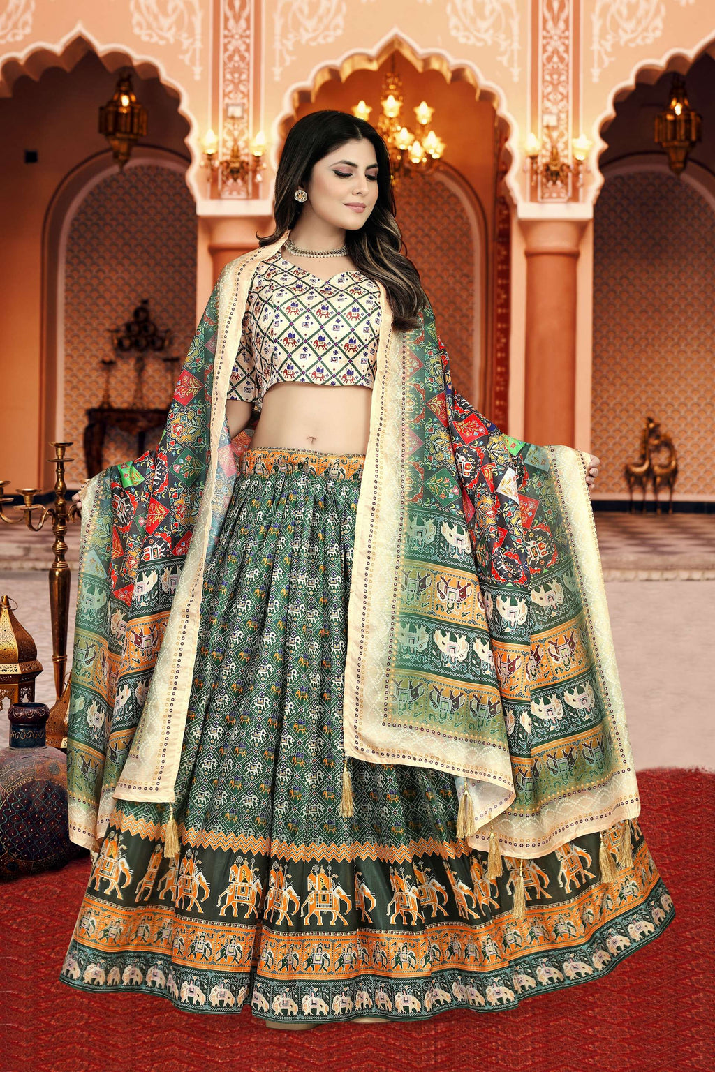 Sonakshi Women's Multicolor Dola Silk Digital Printed Lehenga Choli With Dupatta - Distacart