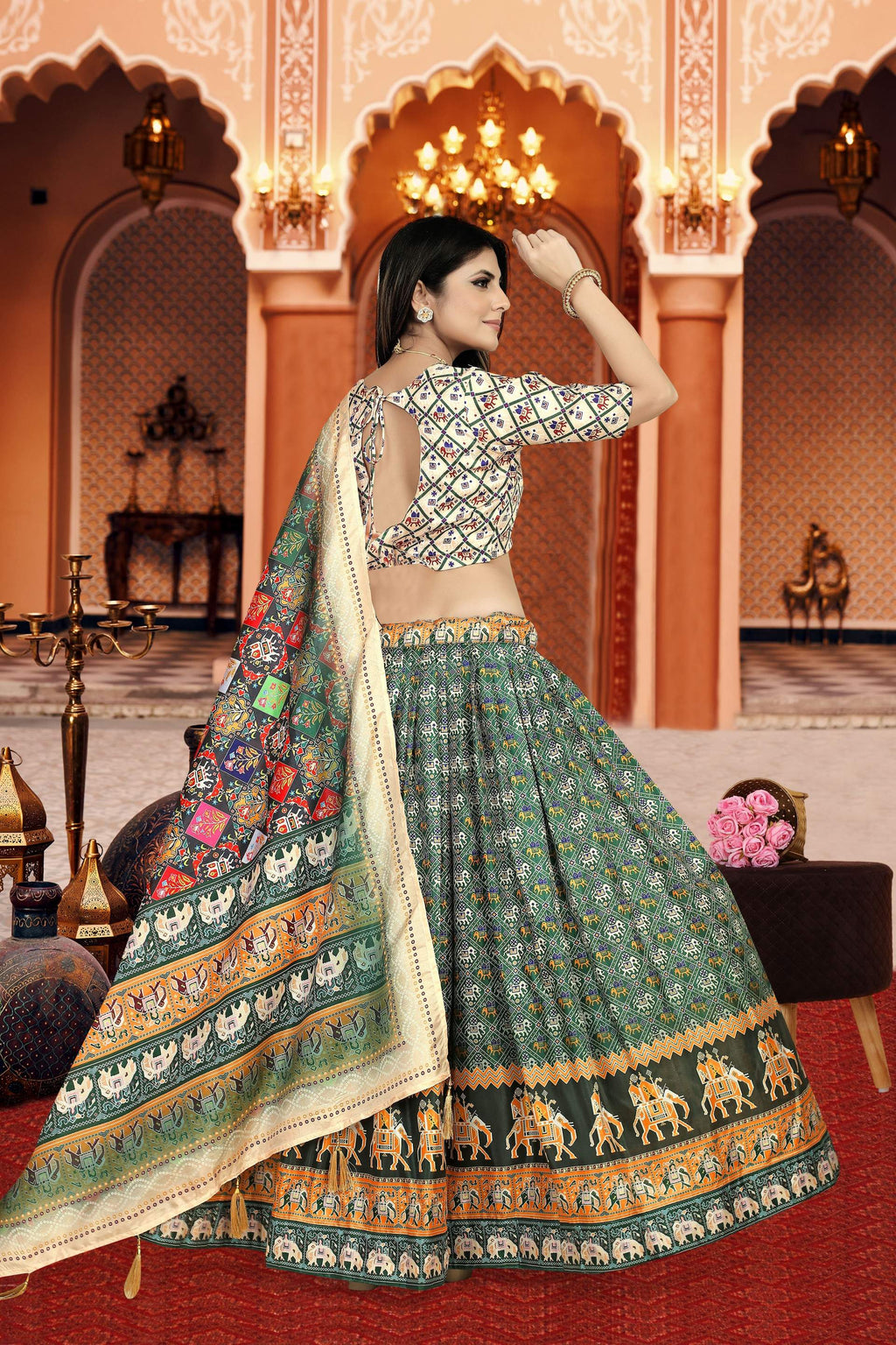 Sonakshi Women's Multicolor Dola Silk Digital Printed Lehenga Choli With Dupatta - Distacart