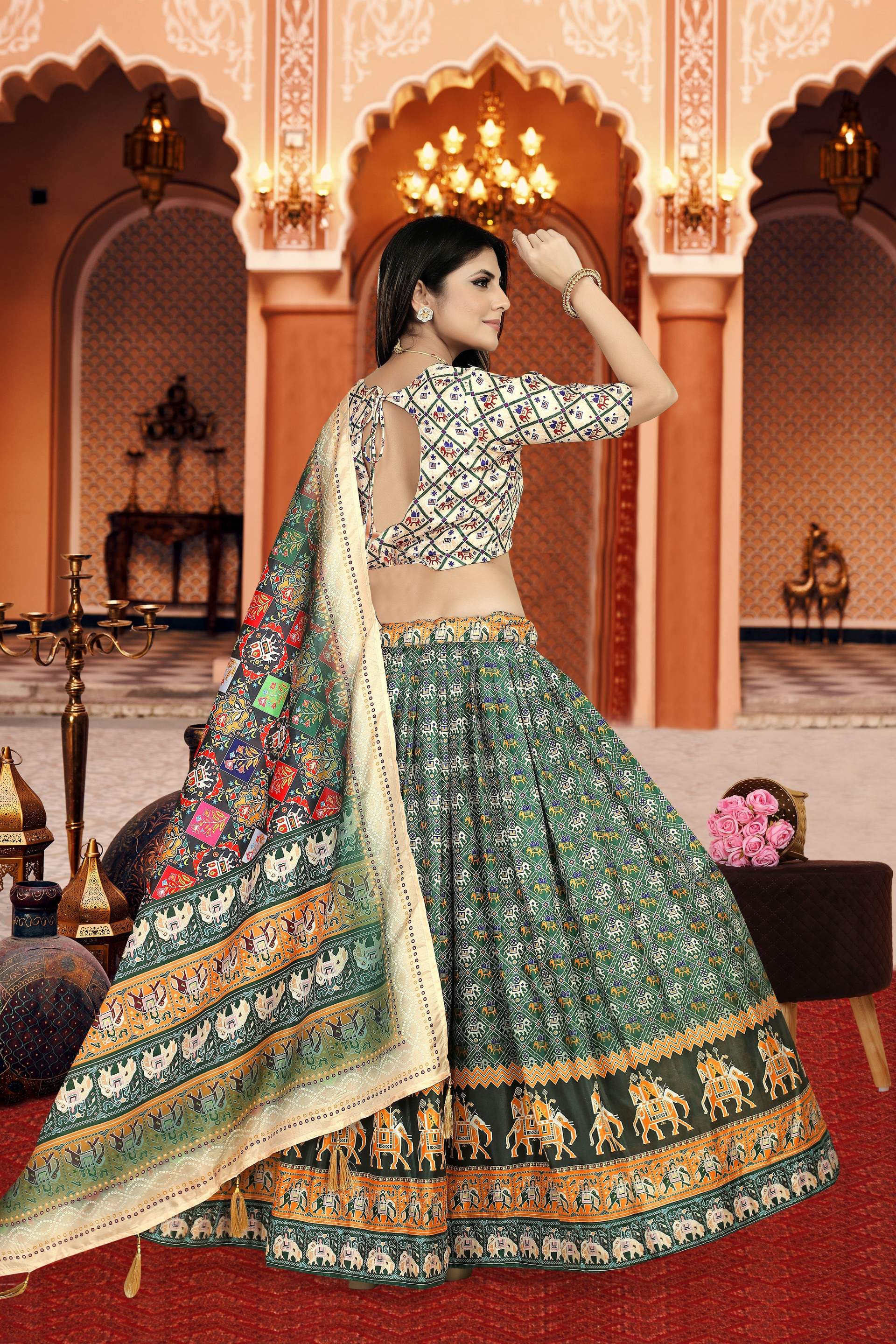 Sonakshi Women's Multicolor Dola Silk Digital Printed Lehenga Choli With Dupatta - Distacart
