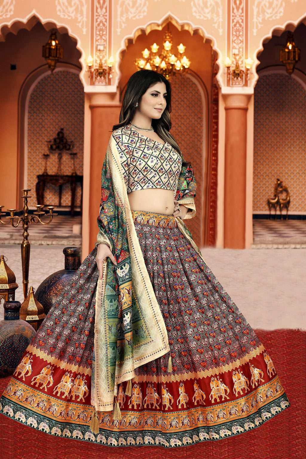 Sonakshi Women's Multicolor Dola Silk Digital Printed Lehenga Choli With Dupatta - Distacart