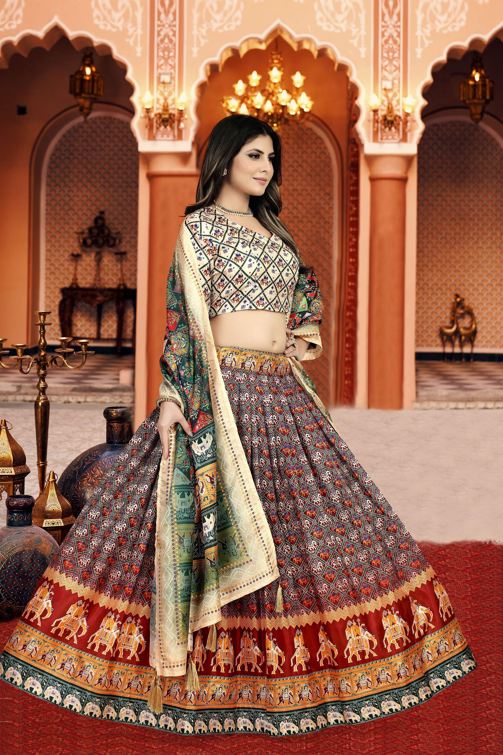 Sonakshi Women's Multicolor Dola Silk Digital Printed Lehenga Choli With Dupatta - Distacart