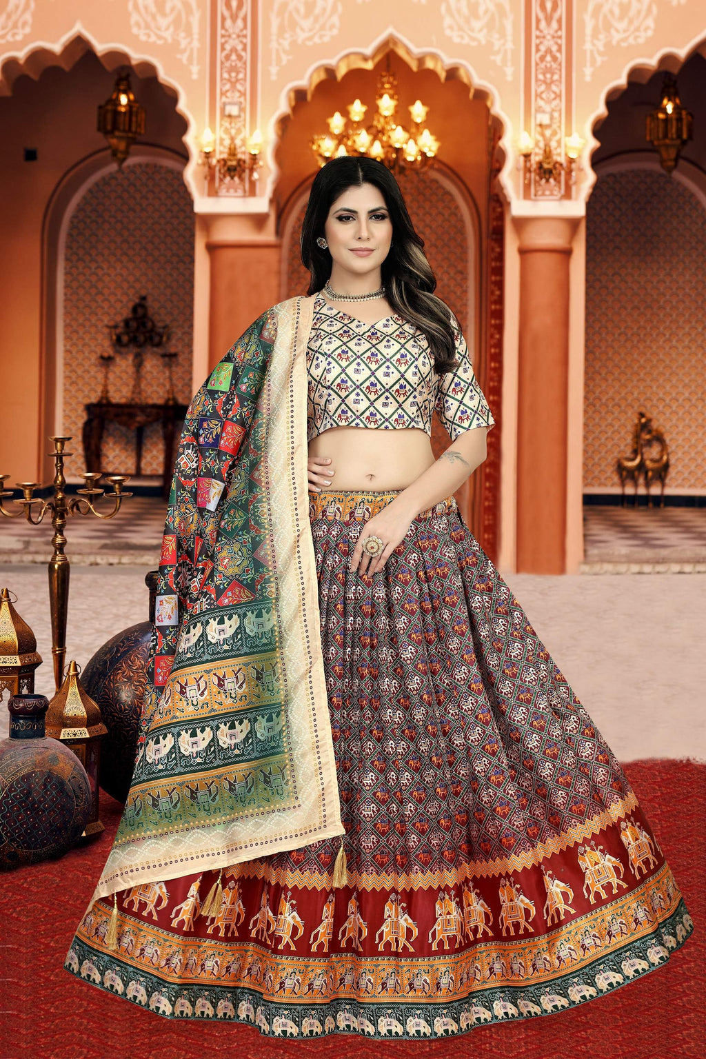 Sonakshi Women's Multicolor Dola Silk Digital Printed Lehenga Choli With Dupatta - Distacart