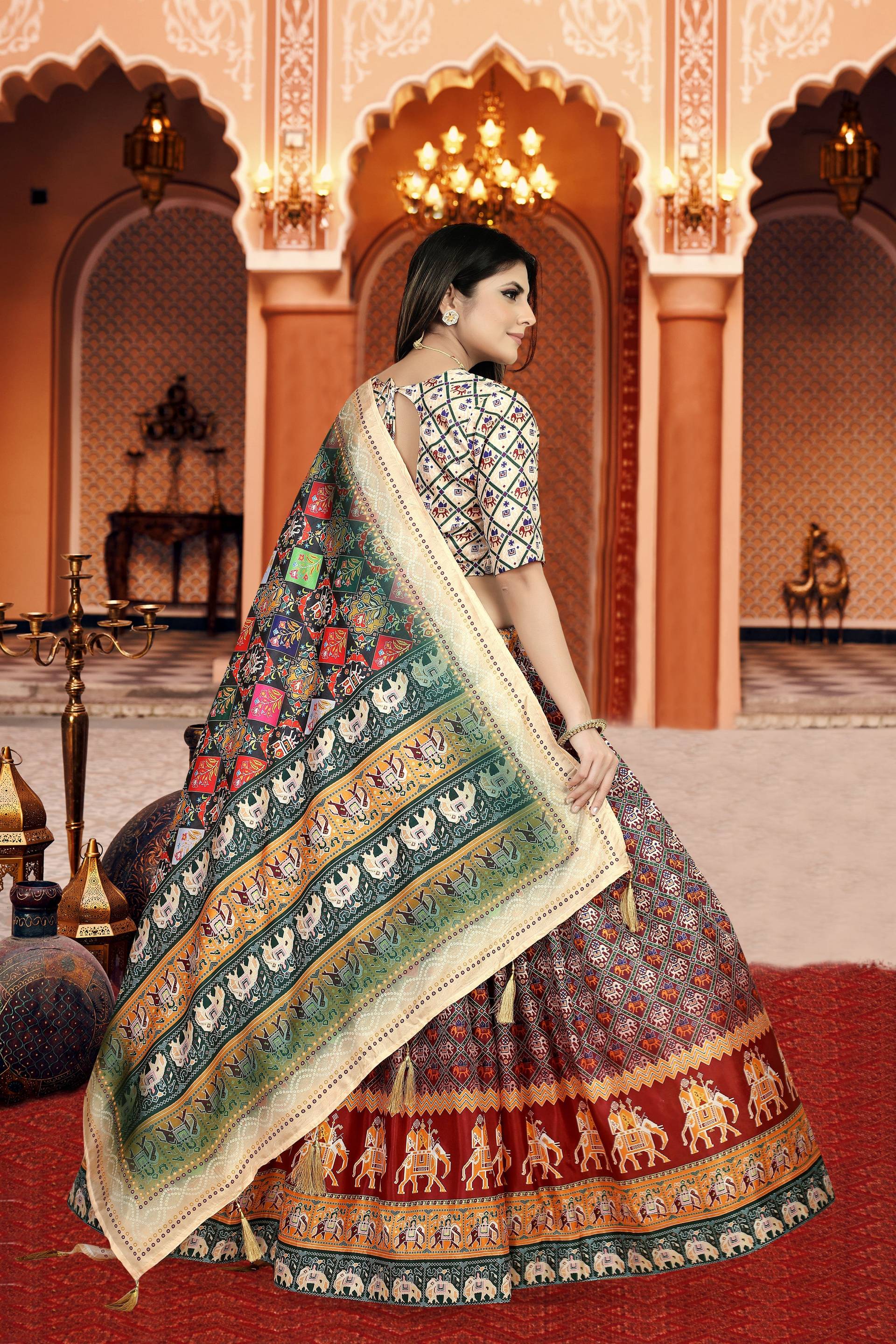 Sonakshi Women's Multicolor Dola Silk Digital Printed Lehenga Choli With Dupatta - Distacart