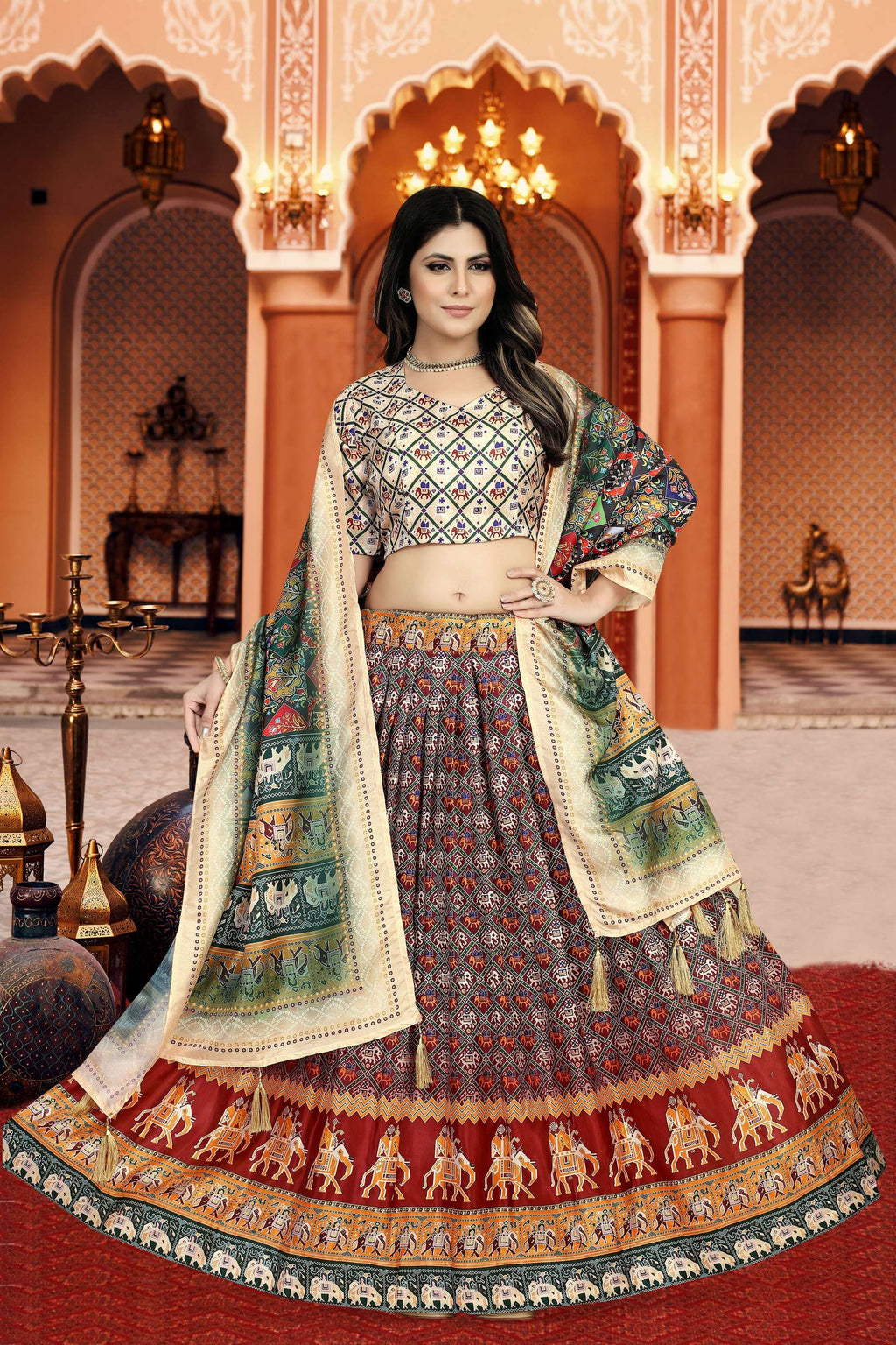 Sonakshi Women's Multicolor Dola Silk Digital Printed Lehenga Choli With Dupatta - Distacart
