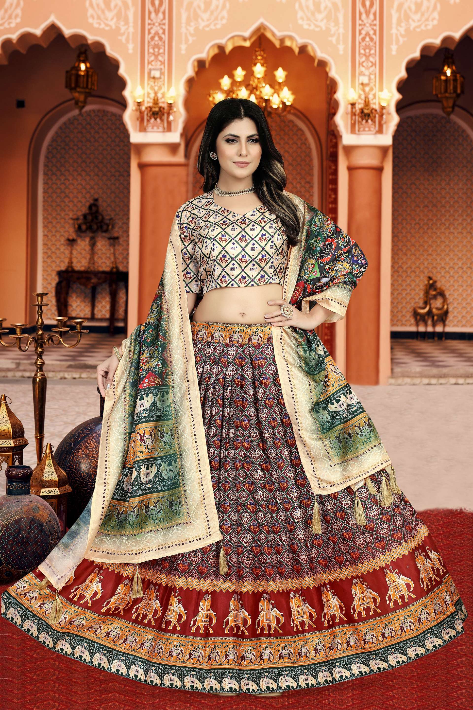 Sonakshi Women's Multicolor Dola Silk Digital Printed Lehenga Choli With Dupatta - Distacart