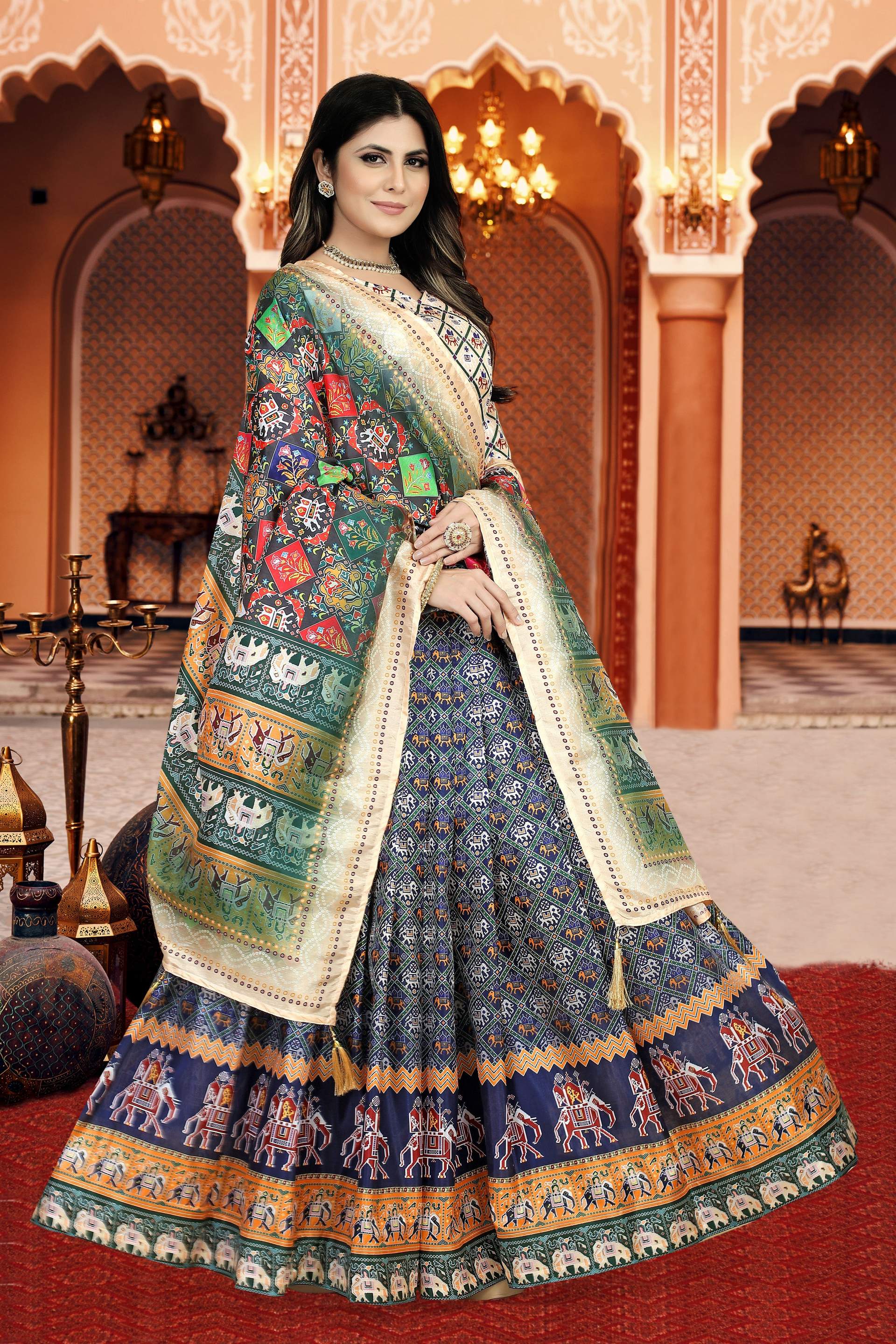 Sonakshi Women's Multicolor Dola Silk Digital Printed Lehenga Choli With Dupatta - Distacart